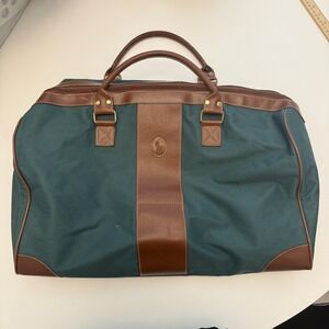 Polo Ralph Lauren Canvas Leather Duffle Bag Green Brown Travel Weekend Gym Large